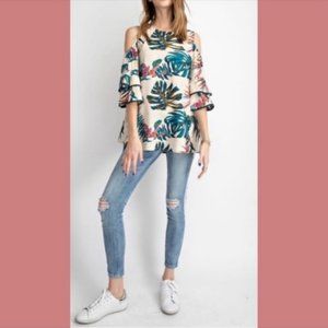 Tropical Tunic with Layered Bell Sleeves Sm/NWT